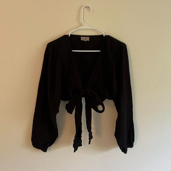 ASOS front tie textured black long sleeve - Picture 4 of 5